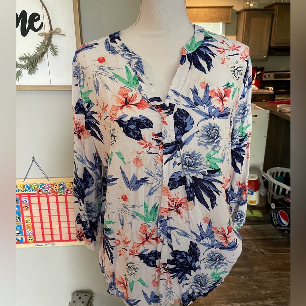 basic editions floral blouse